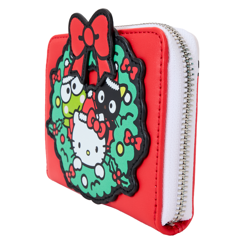 Hello Kitty Winter Wonderland zip wallet with festive holiday designs and silver hardware