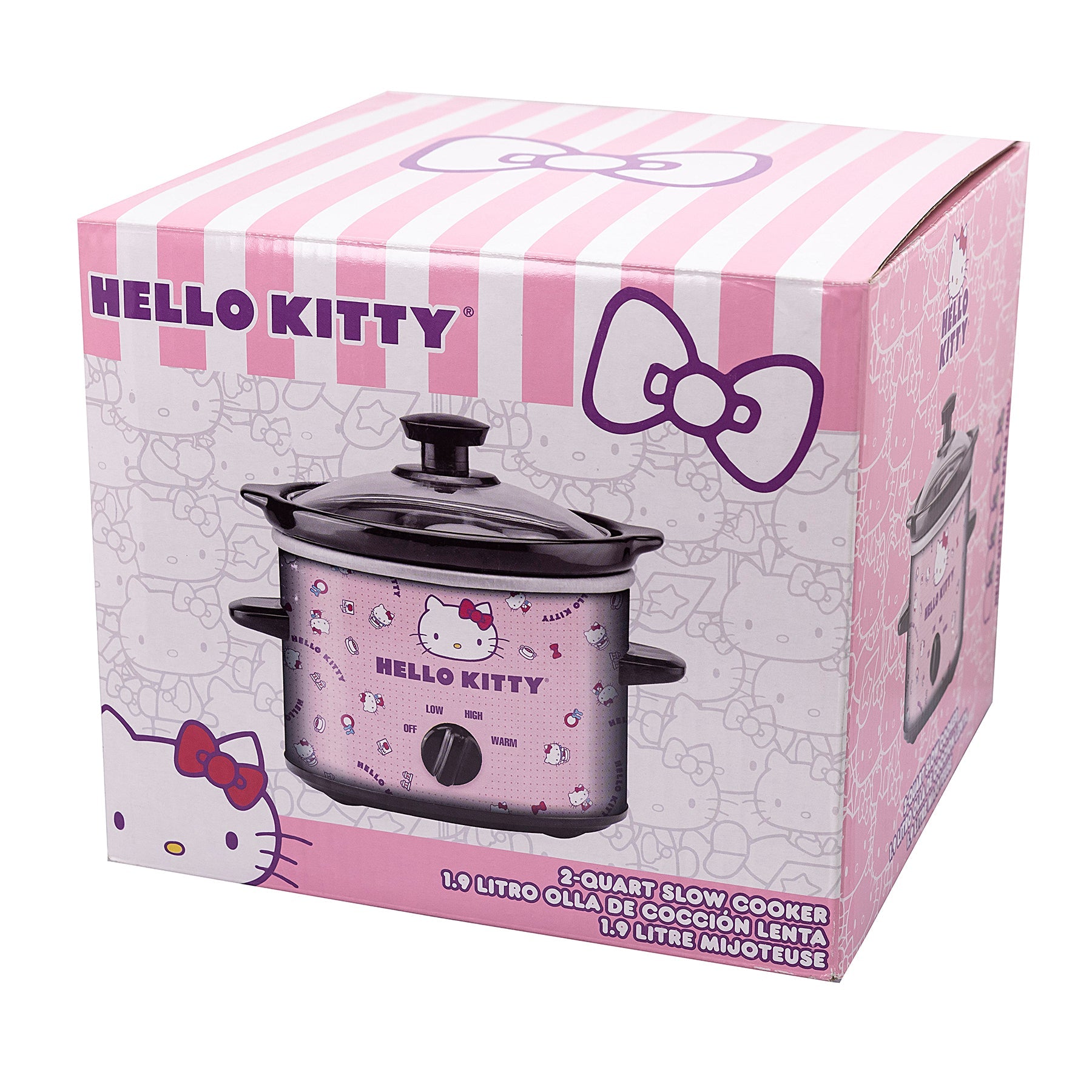 Close-up of Hello Kitty design on the slow cooker’s front panel
