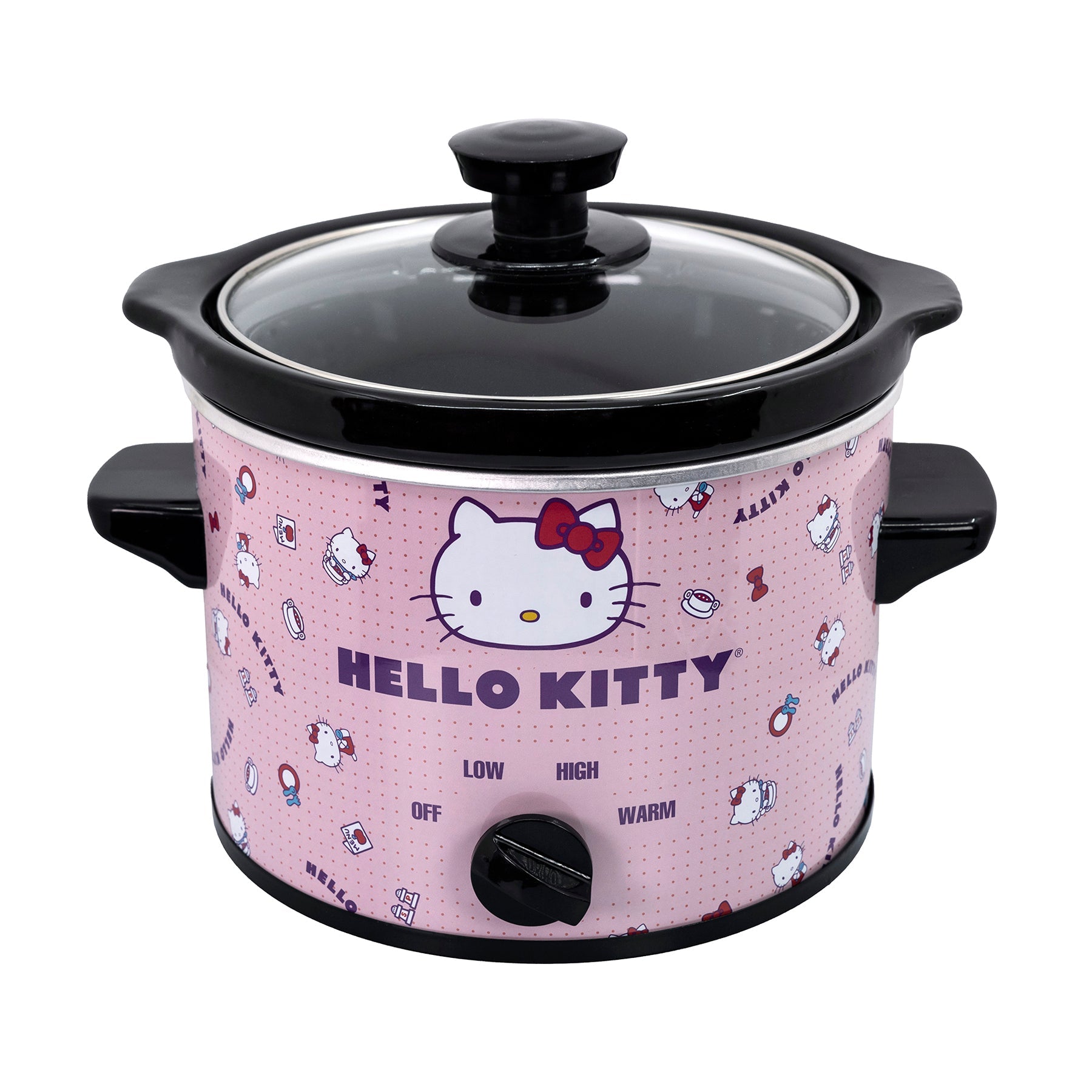 Hello Kitty 2-quart slow cooker with lid off, showing stoneware insert