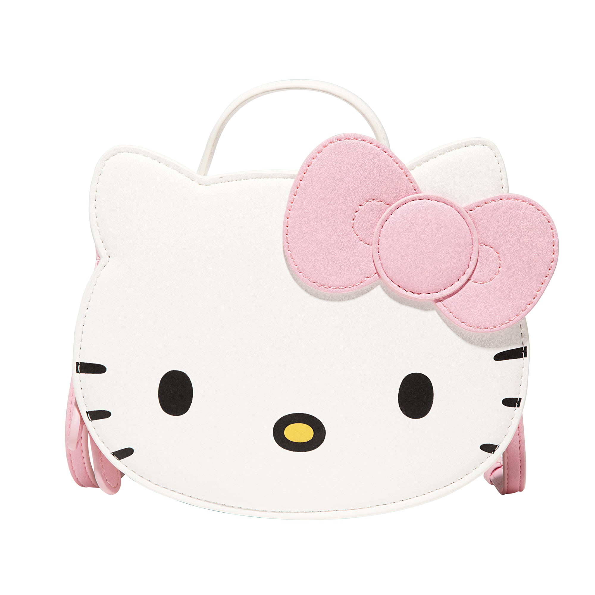 Front view of Hello Kitty crossbody bag with signature bow detail