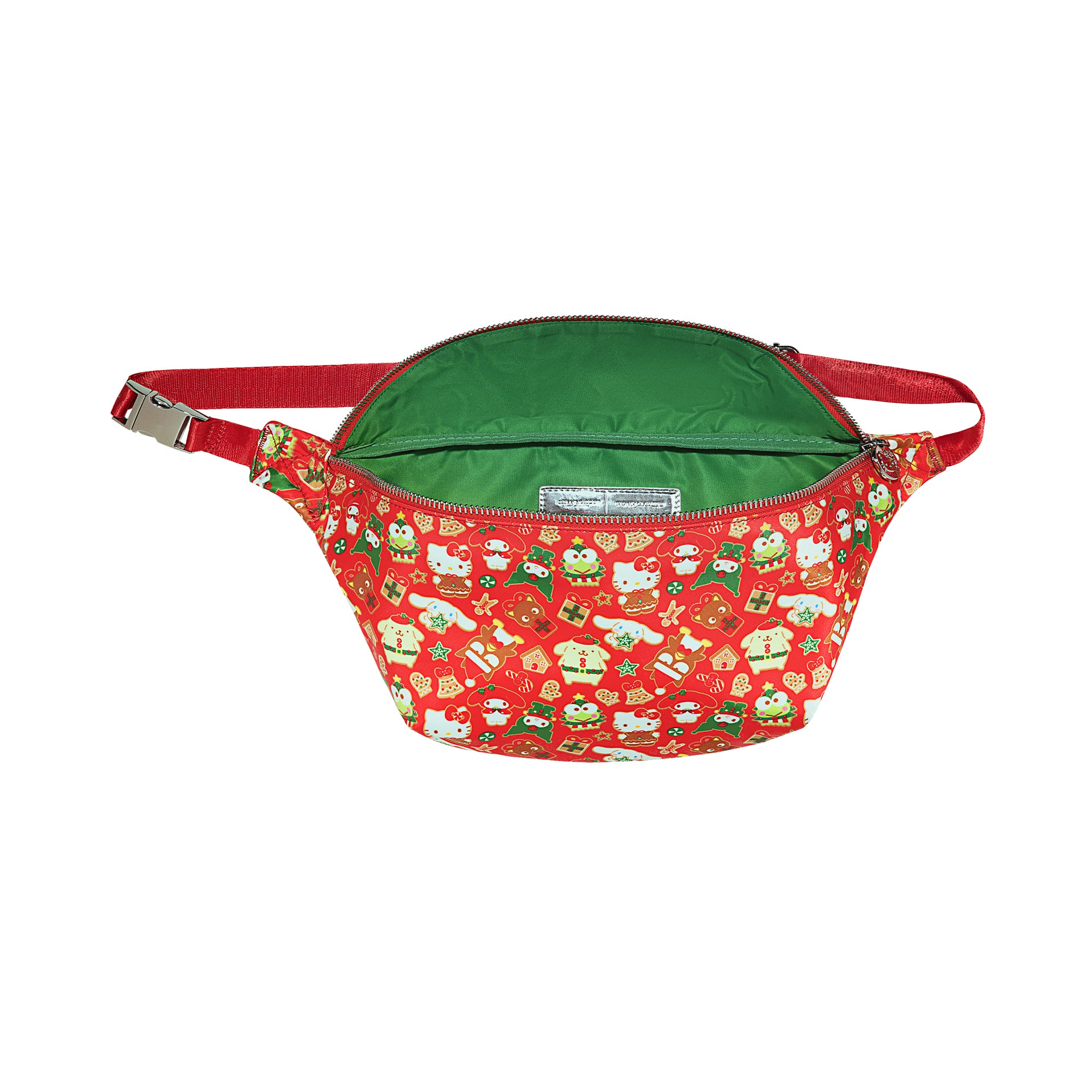 Model wearing the fanny pack crossbody at a winter market
