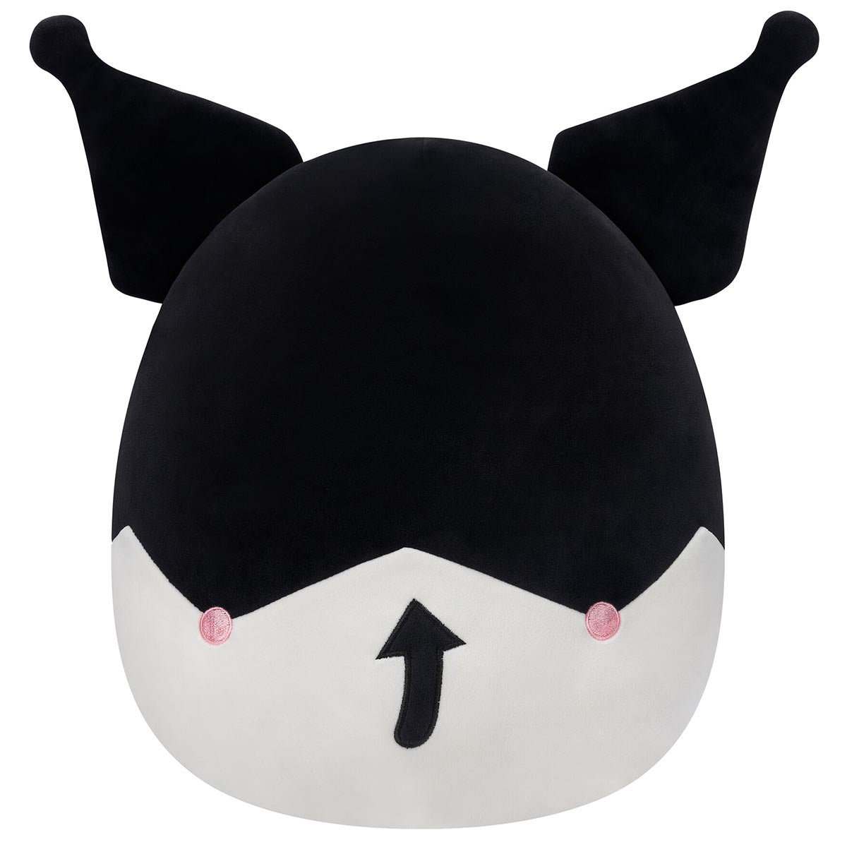 Close-up of Kuromi Squishmallows plush showing embroidered Sanrio details