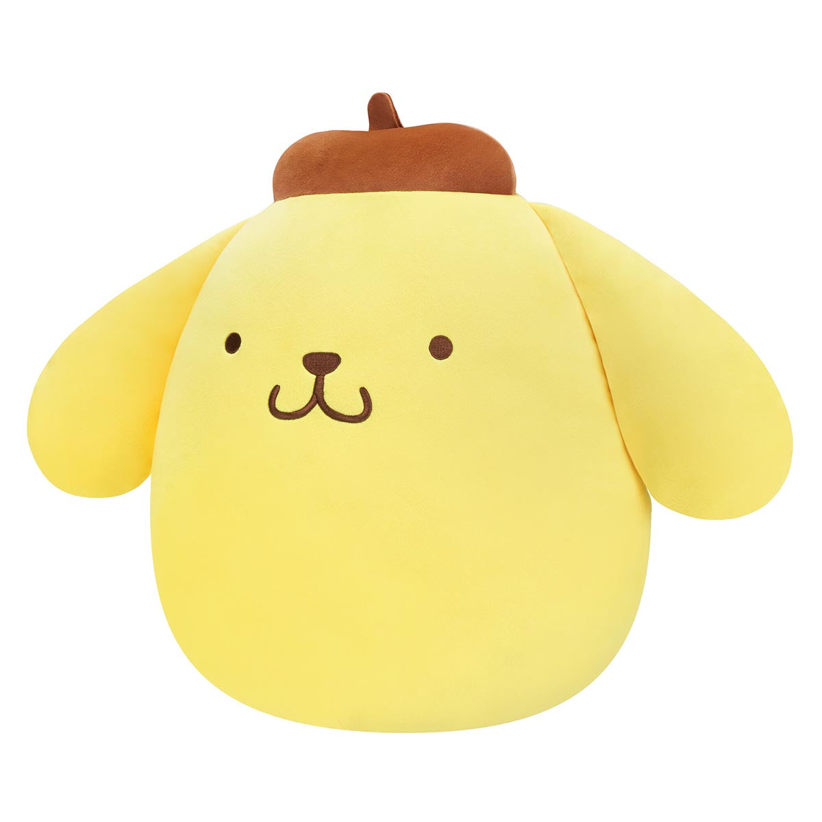 Close-up of Pompompurin plush toy showing soft material