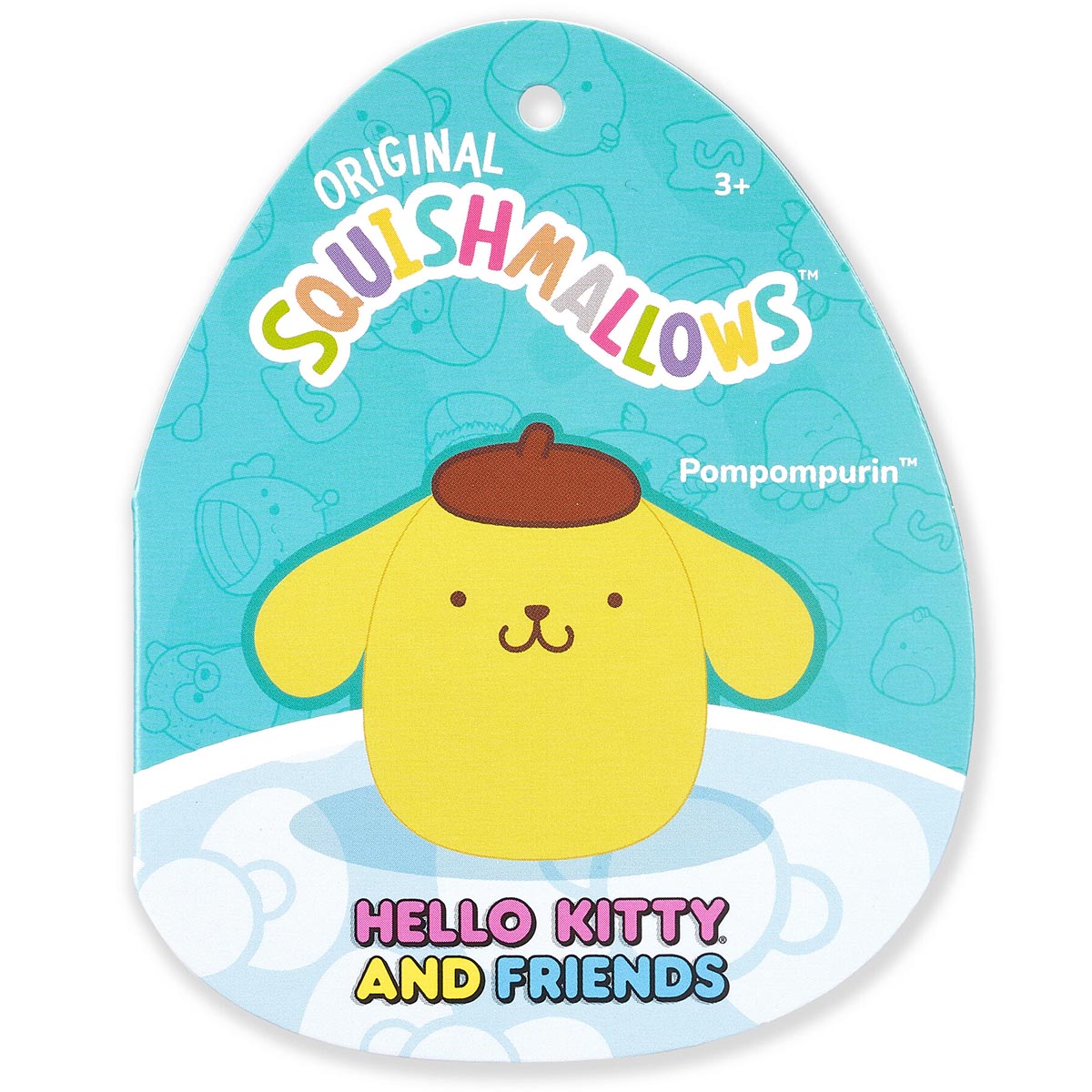 Close-up of Pompompurin plush toy showing soft material