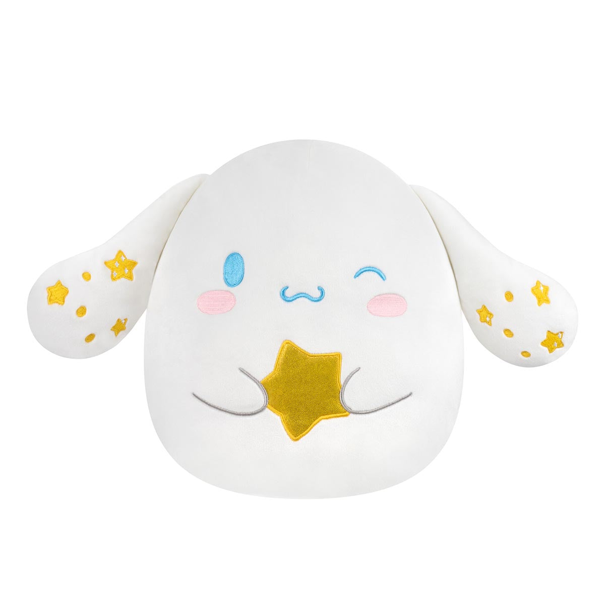 Cinnamoroll Squishmallow 12-inch plush on a cozy bed, showcasing ultra-soft texture