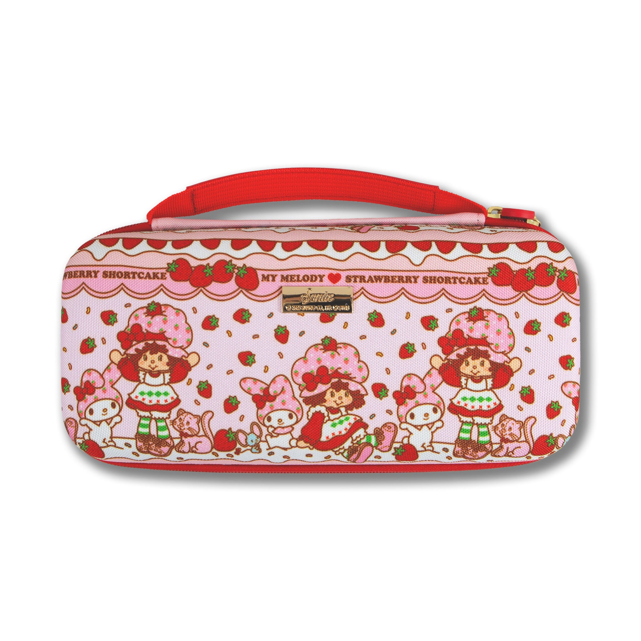 My Melody x Strawberry Shortcake Nintendo Switch OLED case with game cards stored