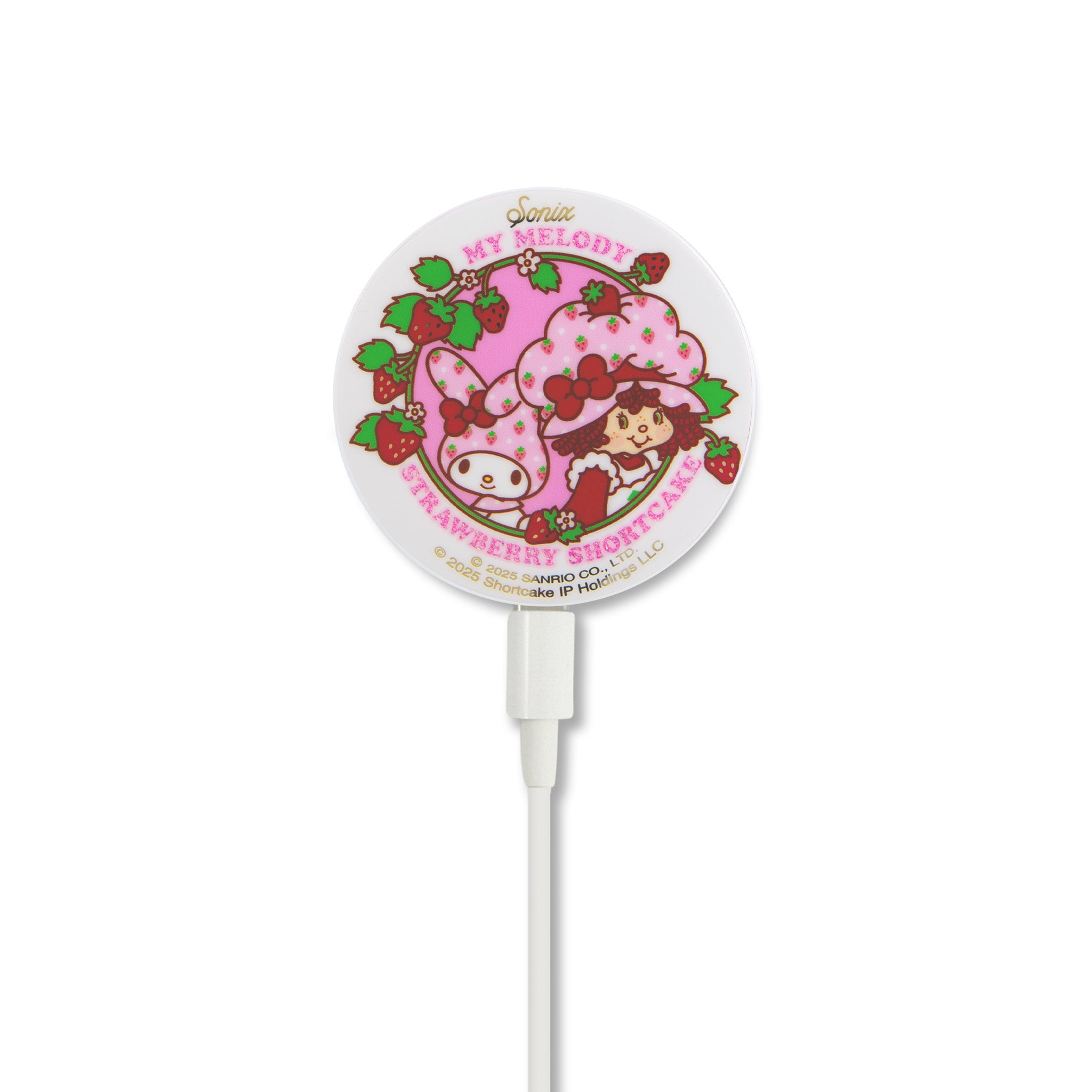 My Melody wireless charger in use with an iPhone.