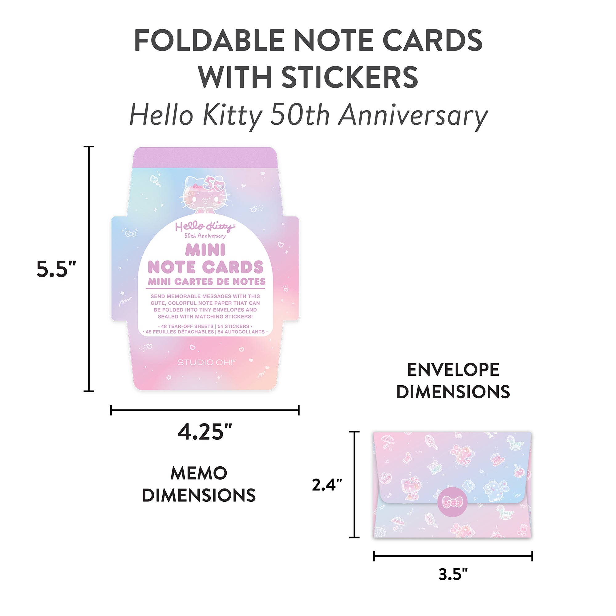 Hello Kitty 50th Anniversary custom note cards with stickers and envelope