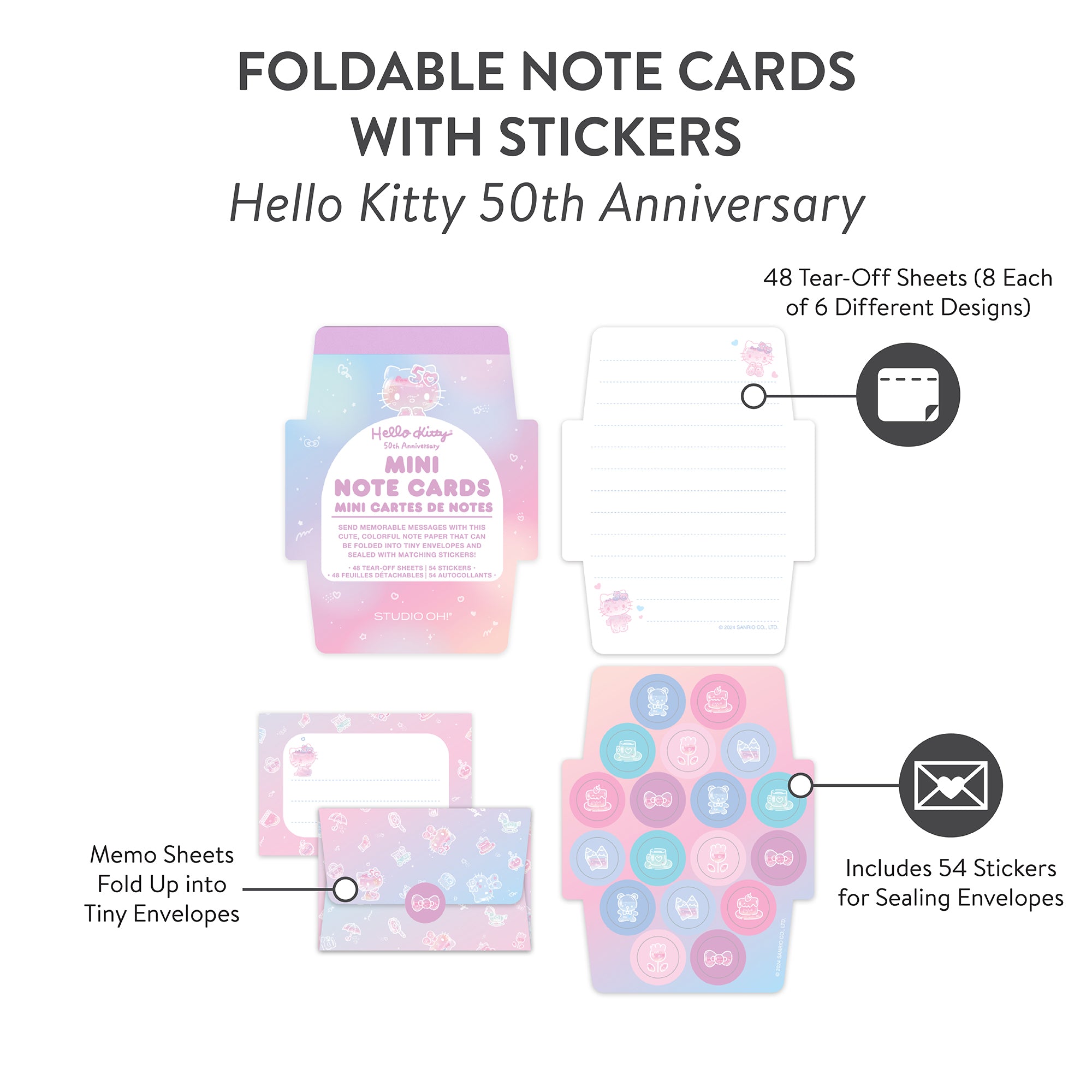 Hello Kitty note card featuring birthday design, folded and sealed with sticker