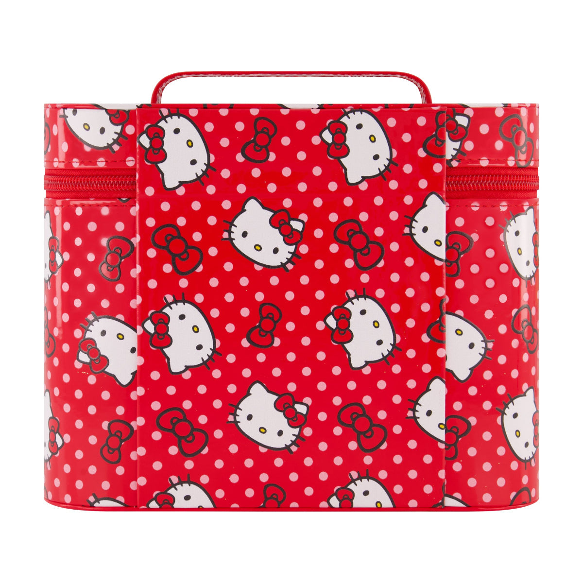 Interior of cosmetic case featuring built-in mirror and roomy compartments for daily use