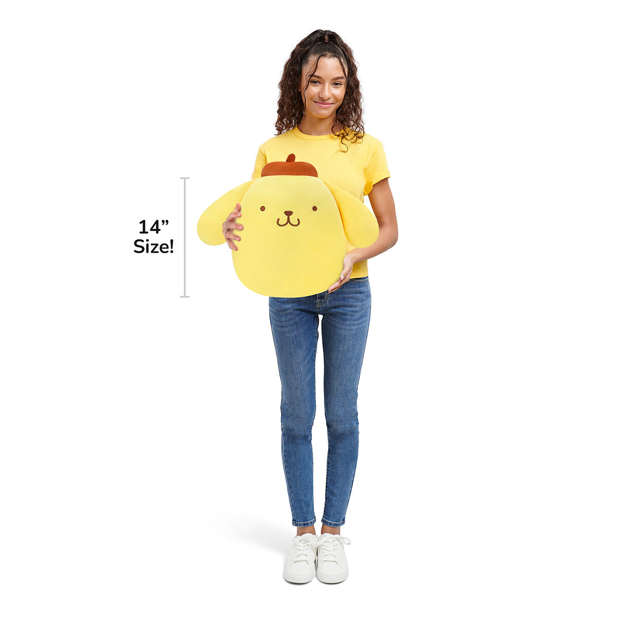 Pompompurin Squishmallows plush toy with Sanrio packaging