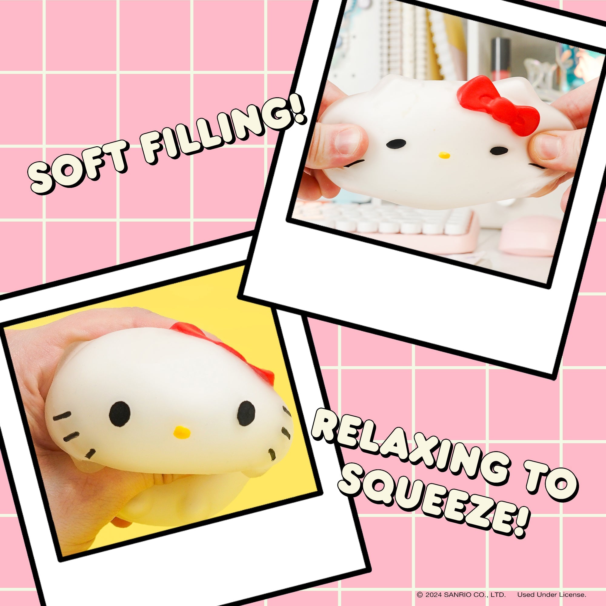 Hello Kitty squishy toy in clear display box, perfect for collectors.