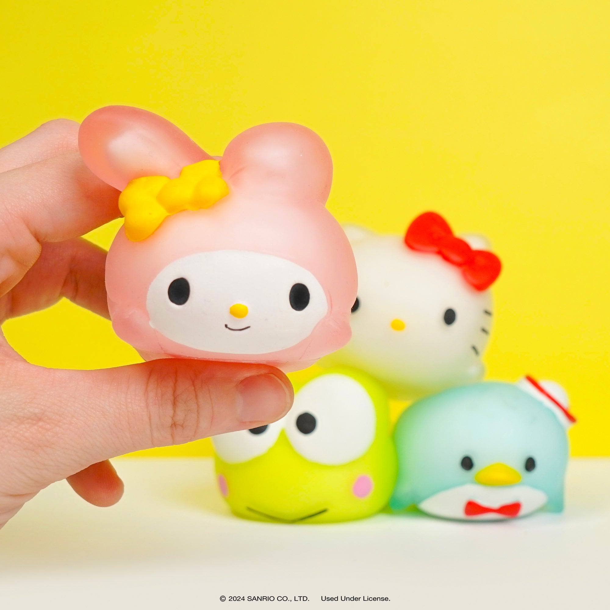 Tuxedosam and Keroppi Squishy Toys on display