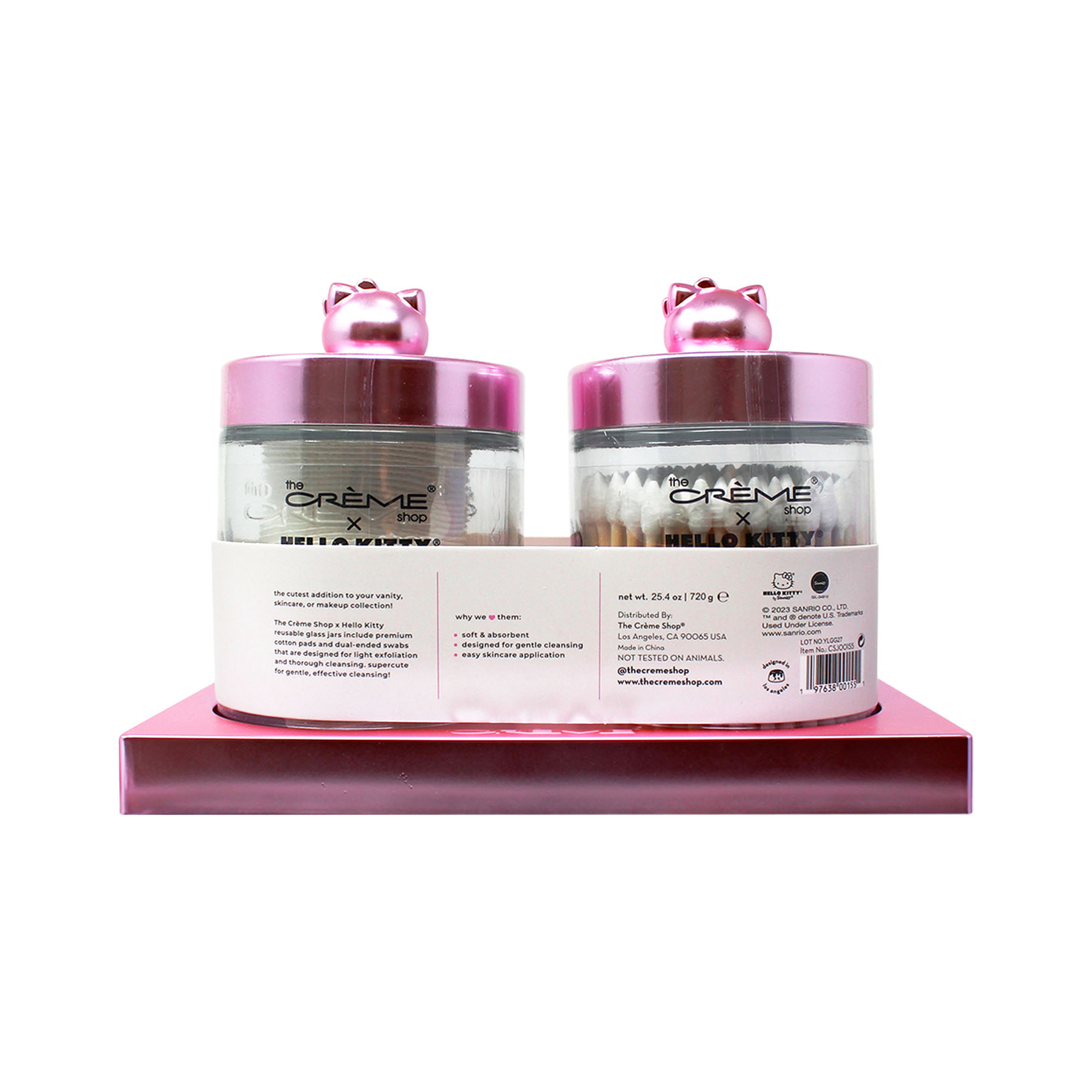 Pink Hello Kitty jar set with cotton padding and cotton swabs