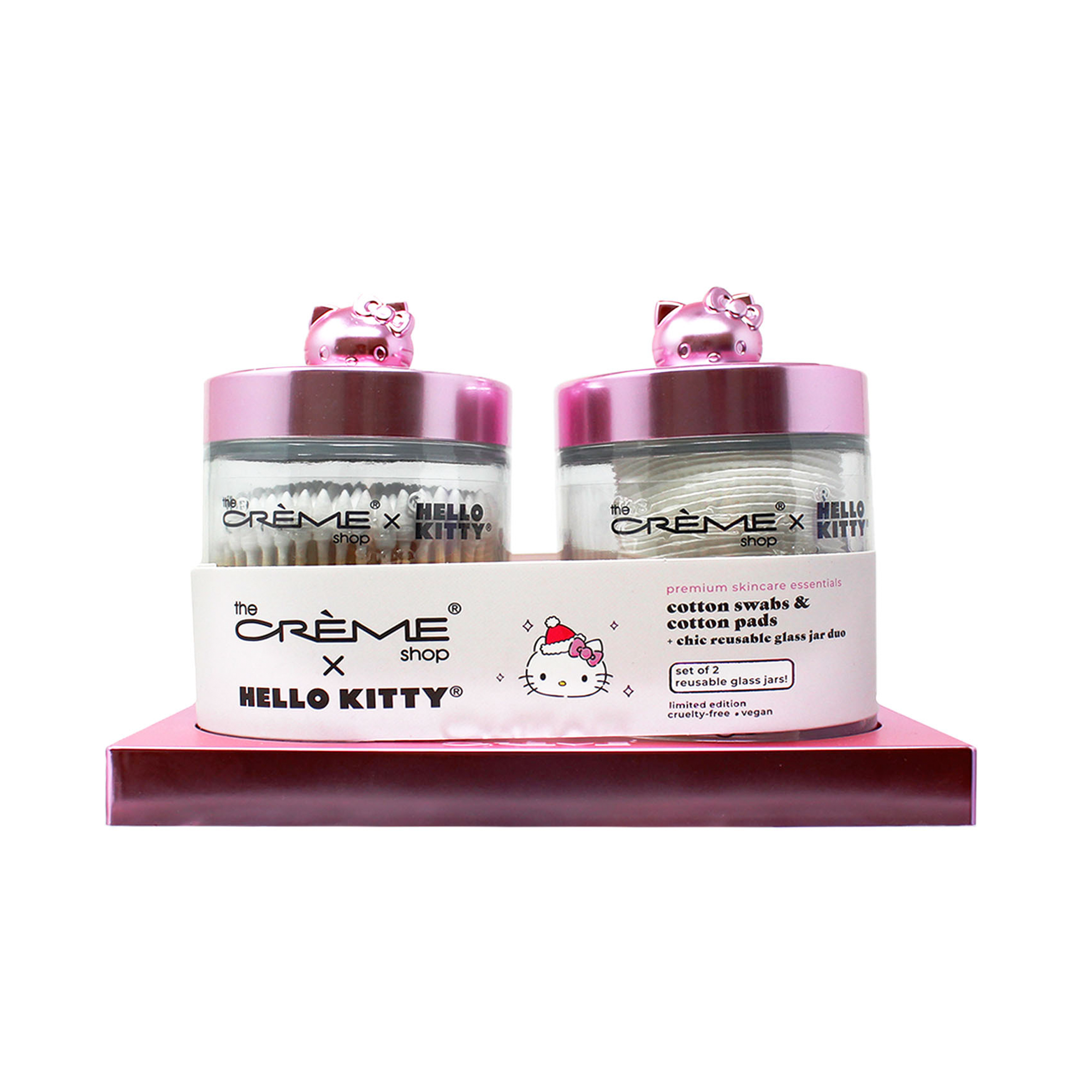 Hello Kitty reusable jar with cotton pads for face on vanity