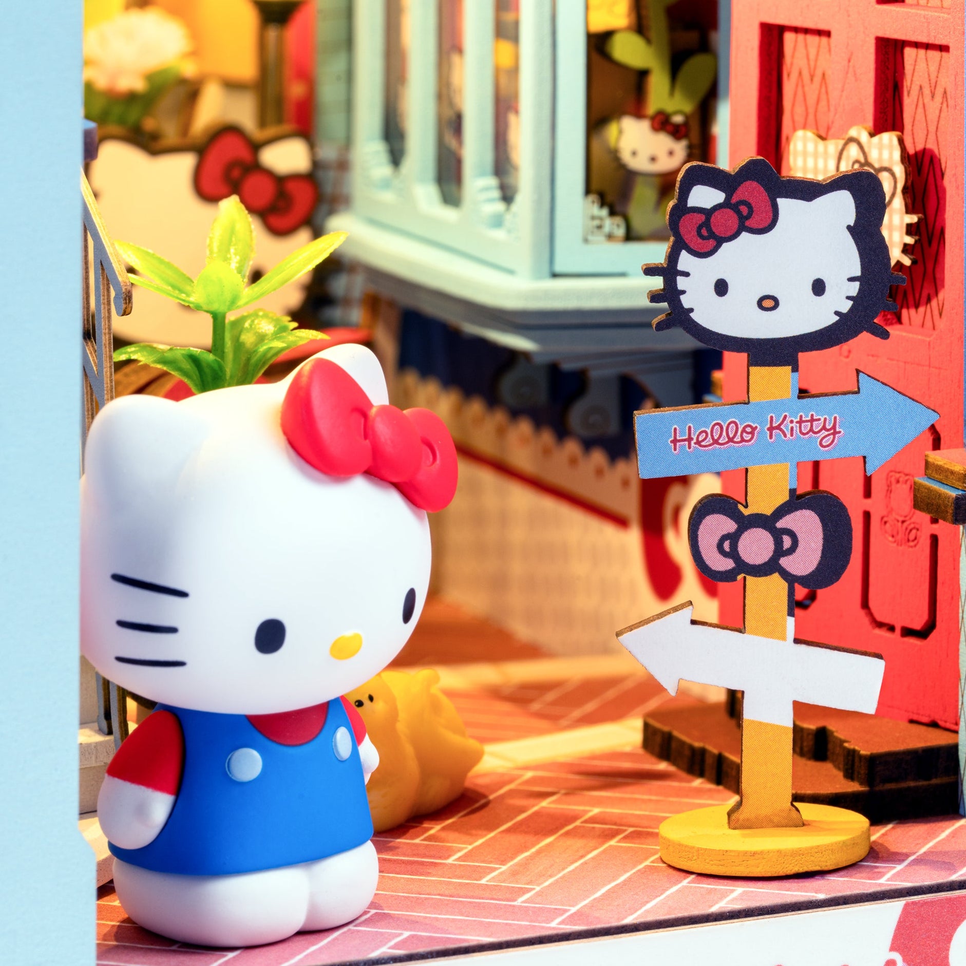 Cozy alleyway scene with cafes in Hello Kitty Town Square kit.