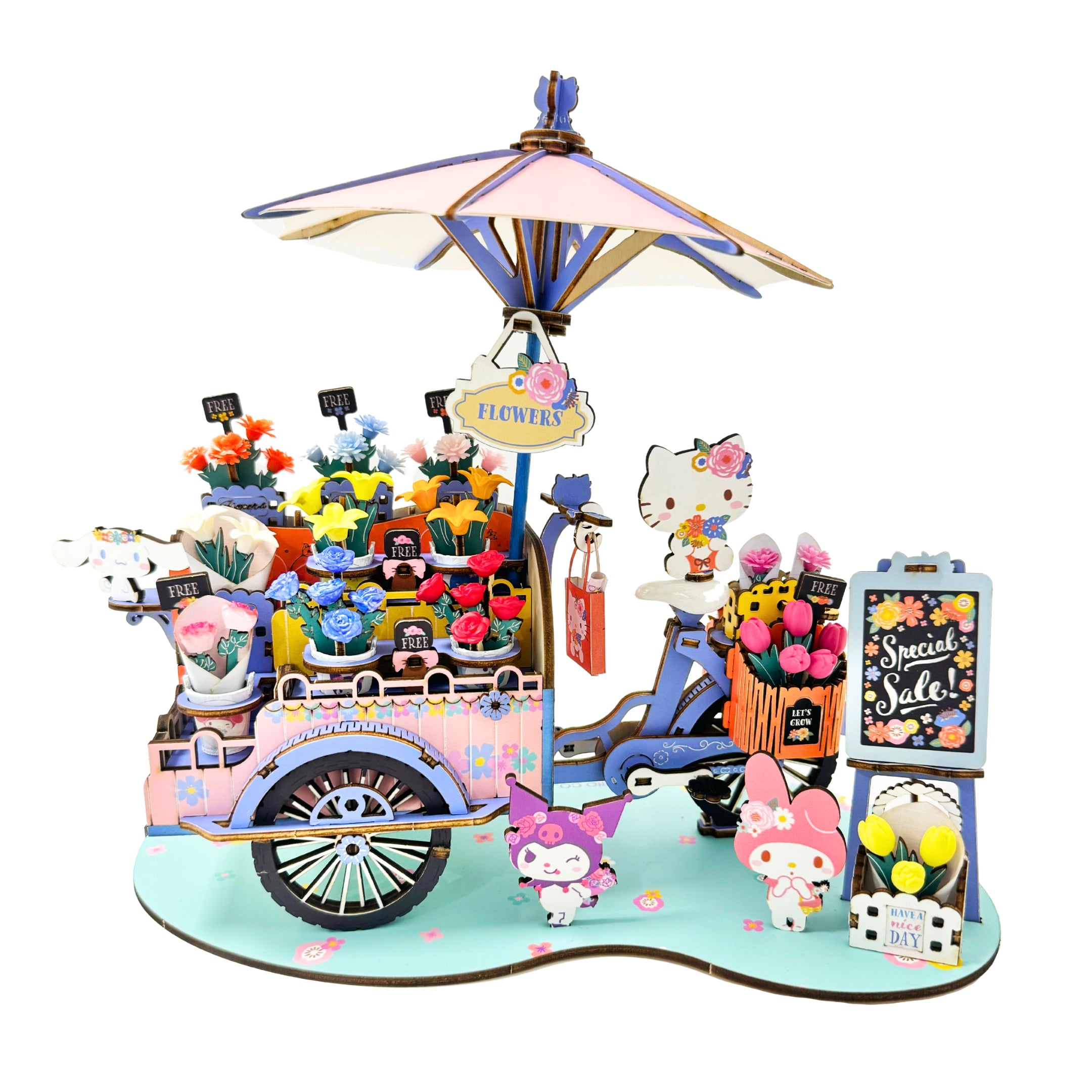 Hello Kitty Flower Cart 3D Puzzle – front view with vibrant colors