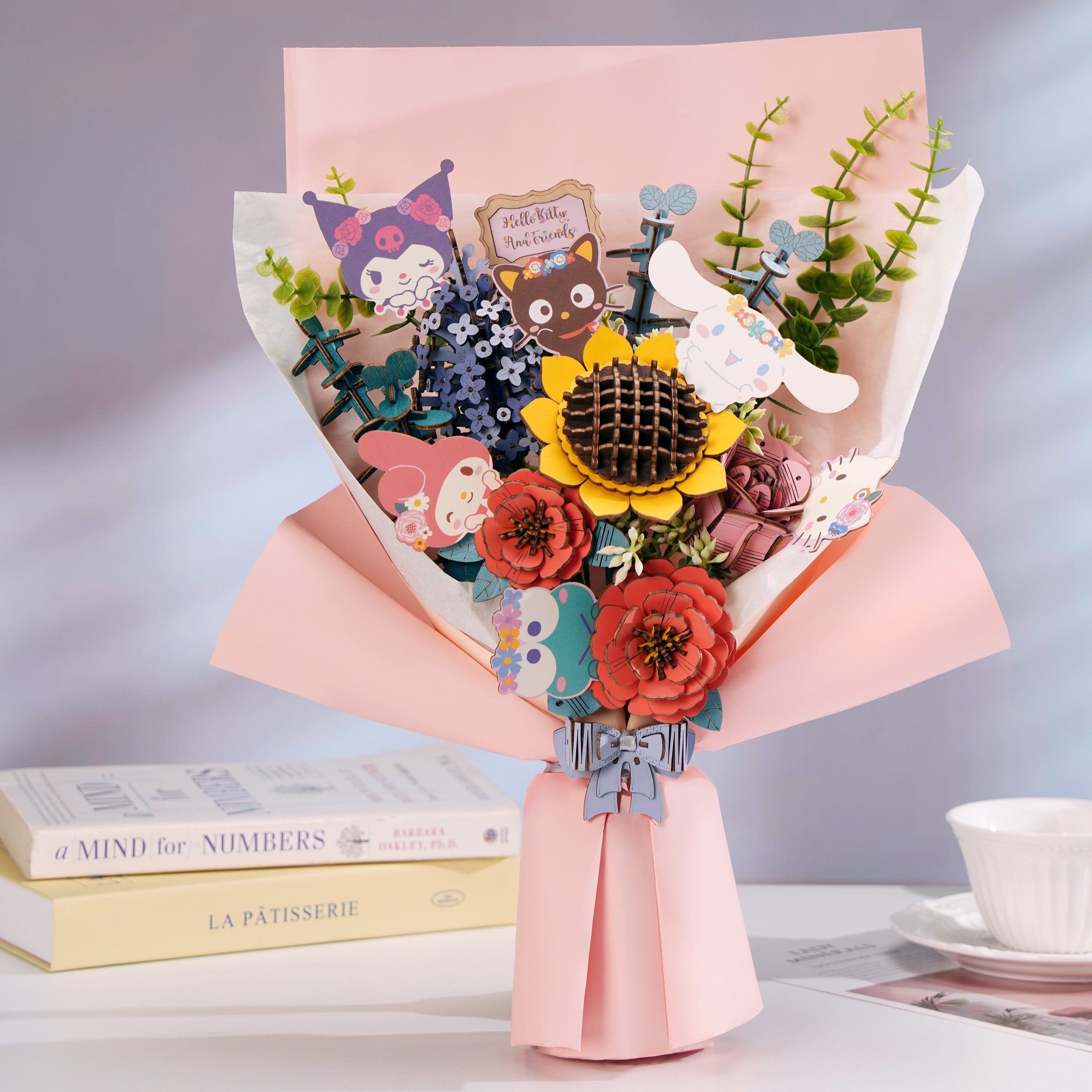 Assembled bouquet featuring Hello Kitty and friends in vibrant colors.