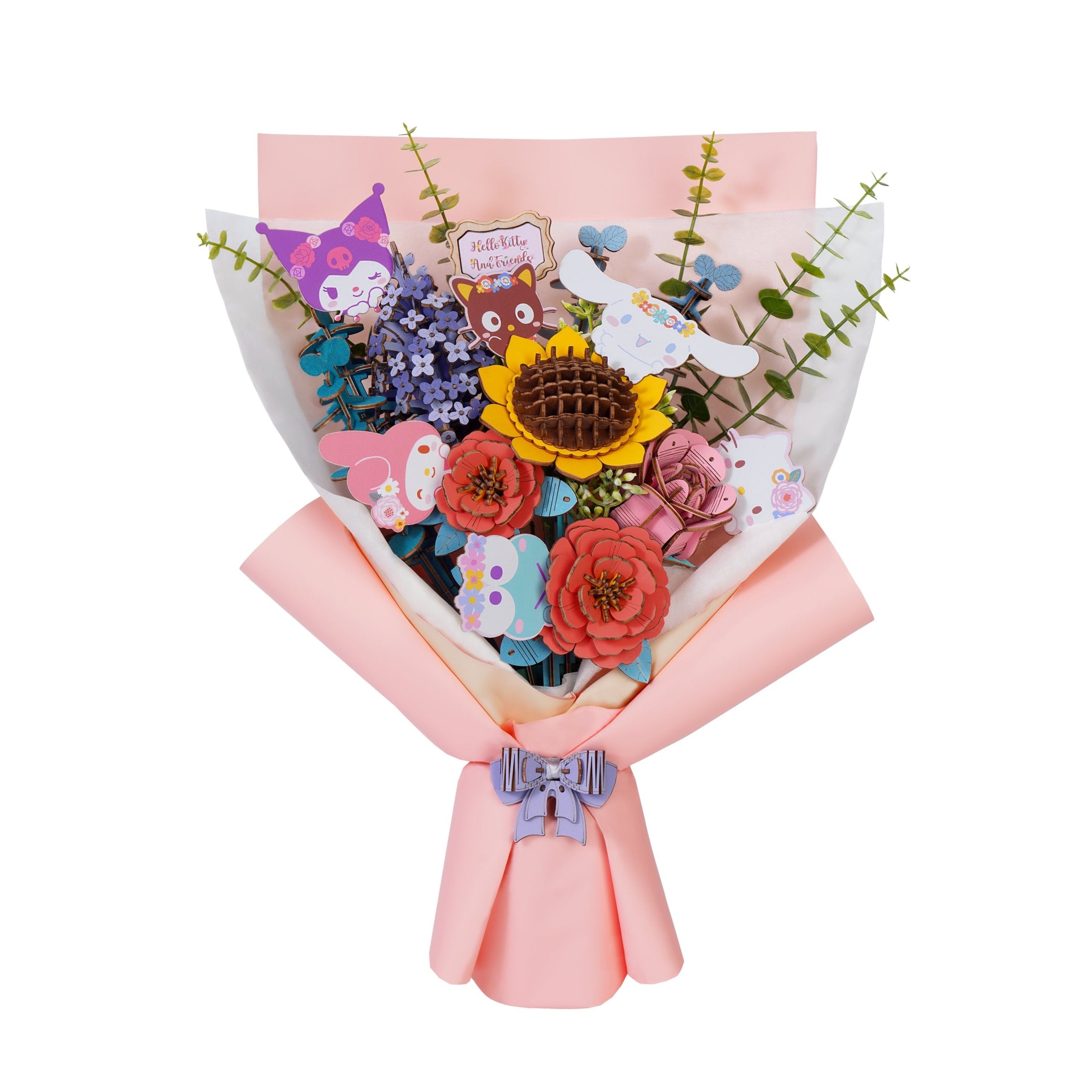 Hello Kitty 3D wooden flower puzzle box featuring characters