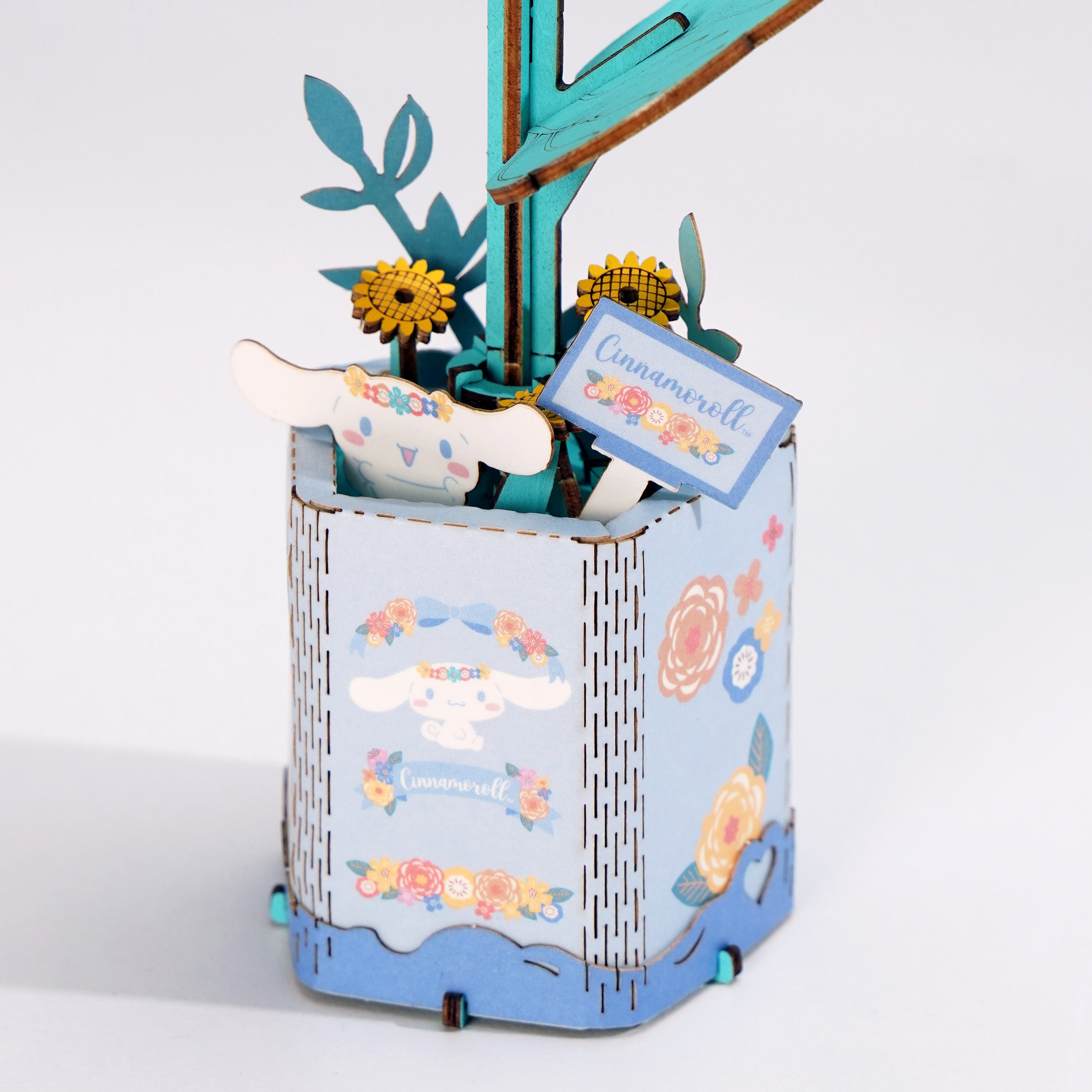 Completed Cinnamoroll Sunflower 3D wooden puzzle display, highlighting the detailed design and craftsmanship