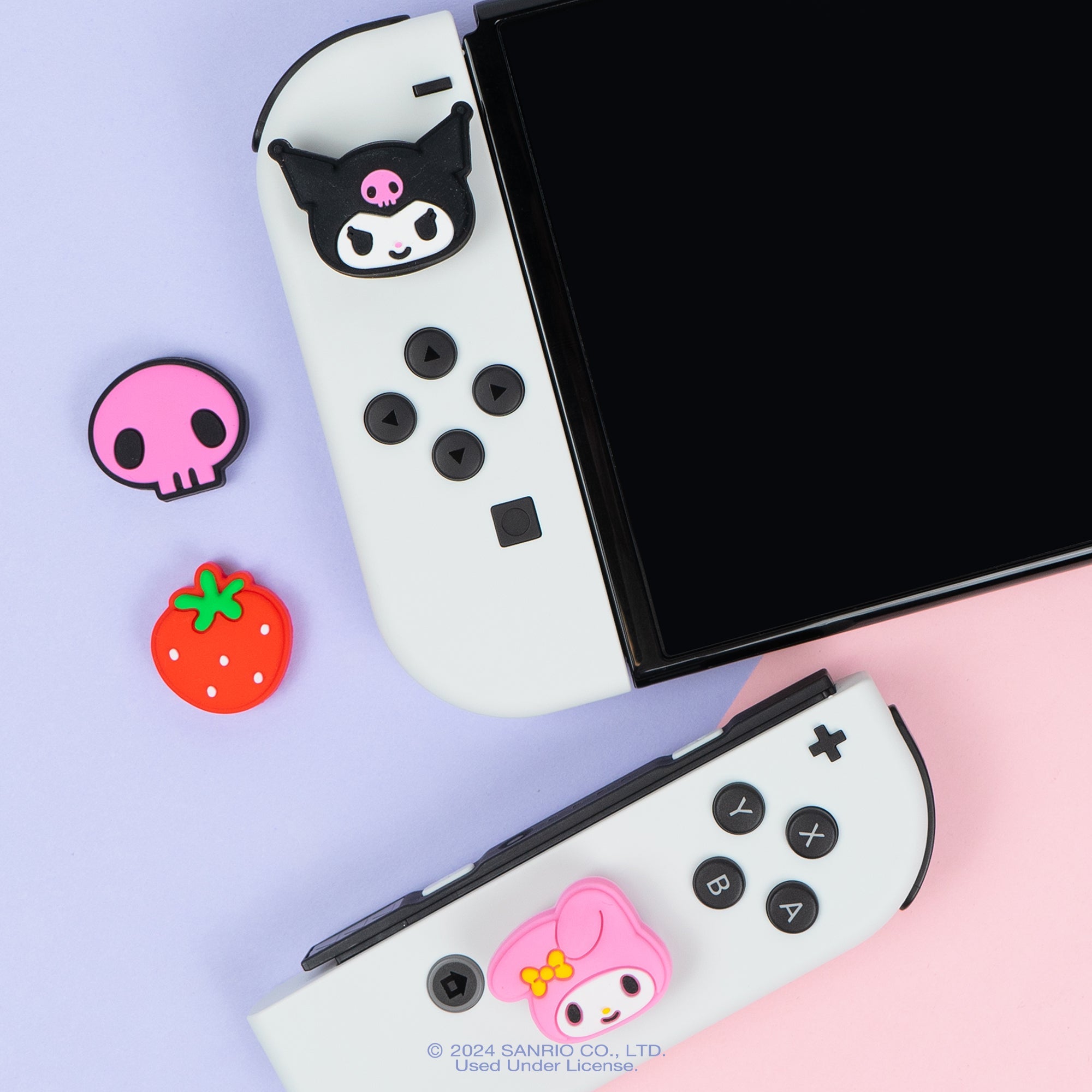Package showing all four My Melody and Kuromi Nintendo Switch thumb grips