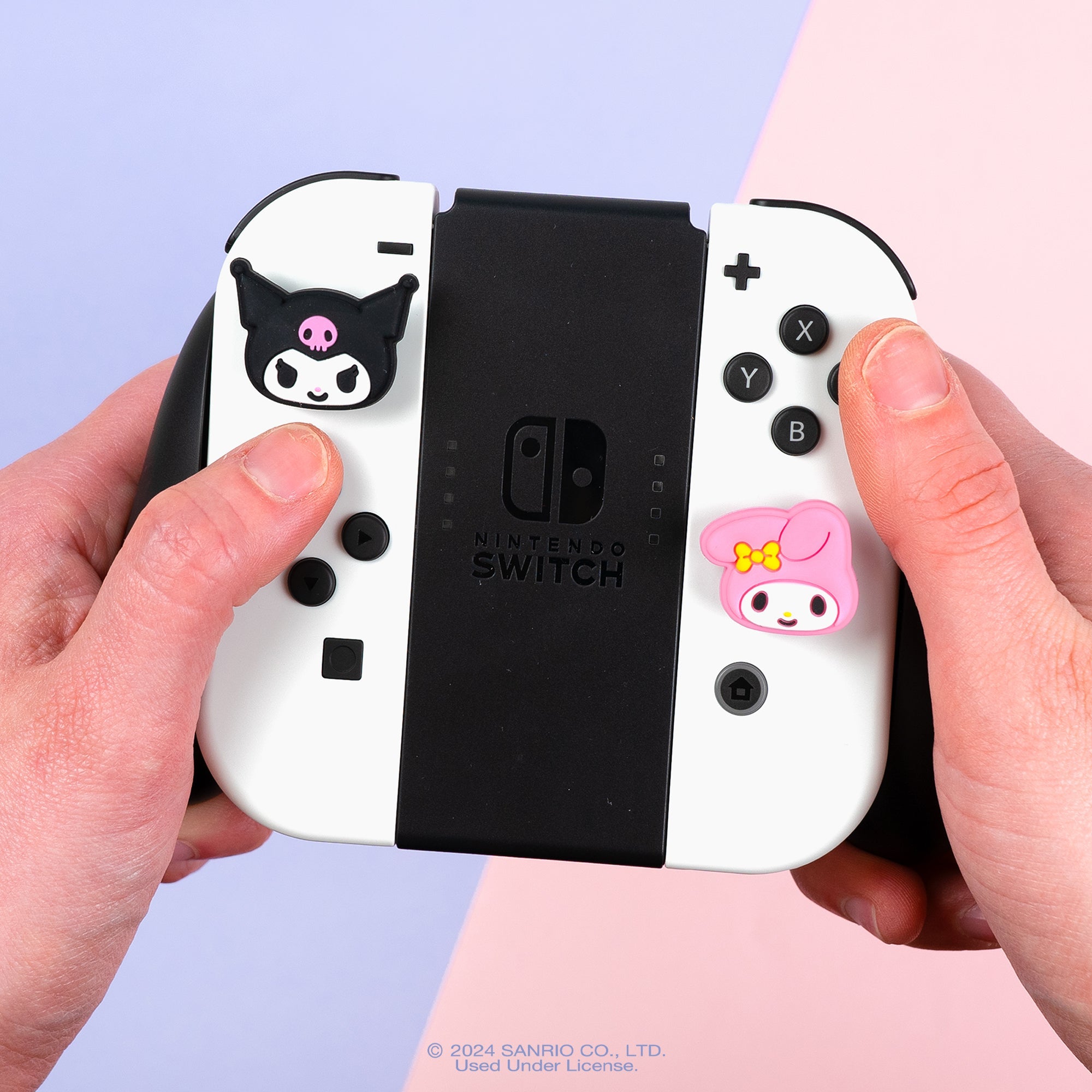 Package showing all four My Melody and Kuromi Nintendo Switch thumb grips