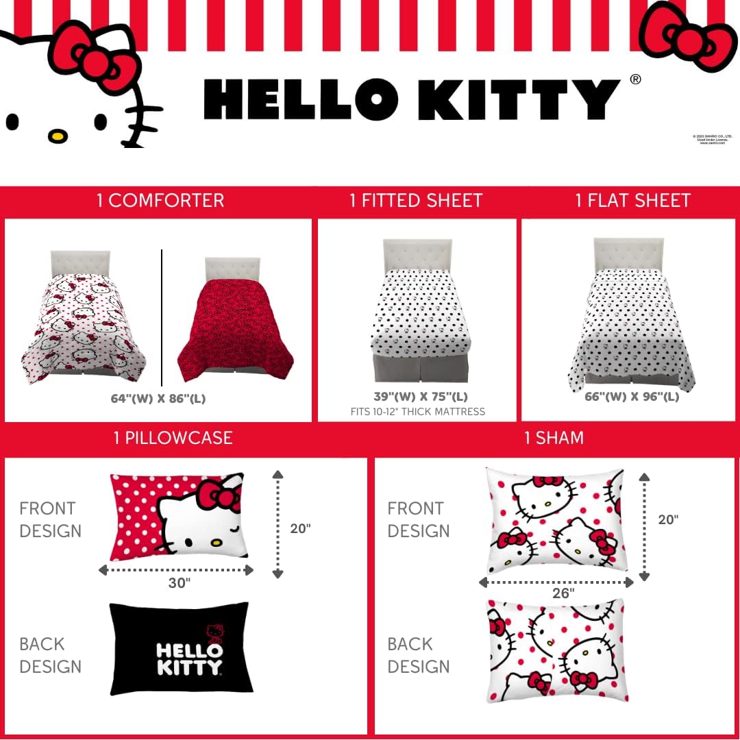 Hello Kitty twin bed set with reversible comforter and polka dots