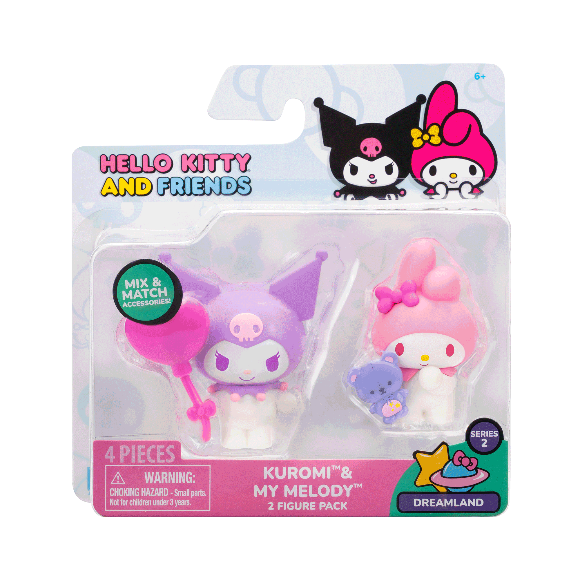 Close-up of Hello Kitty and Friends mini figures with starry accessories
