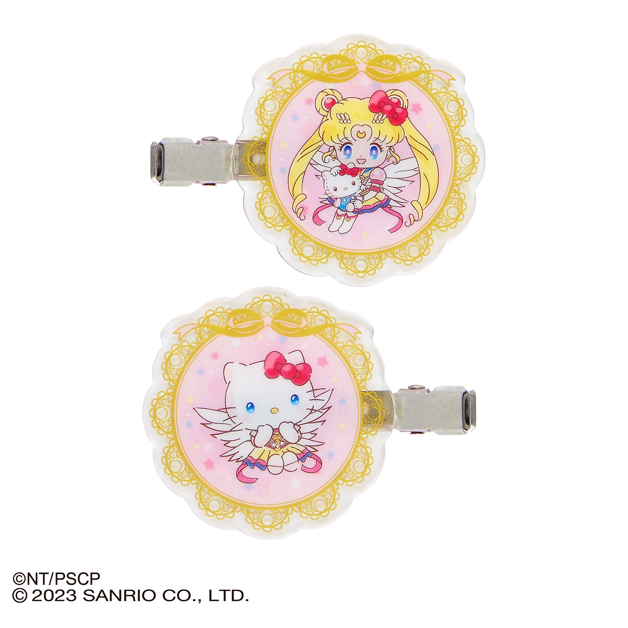 Close-up of Sailor Moon x Hello Kitty hair clip set