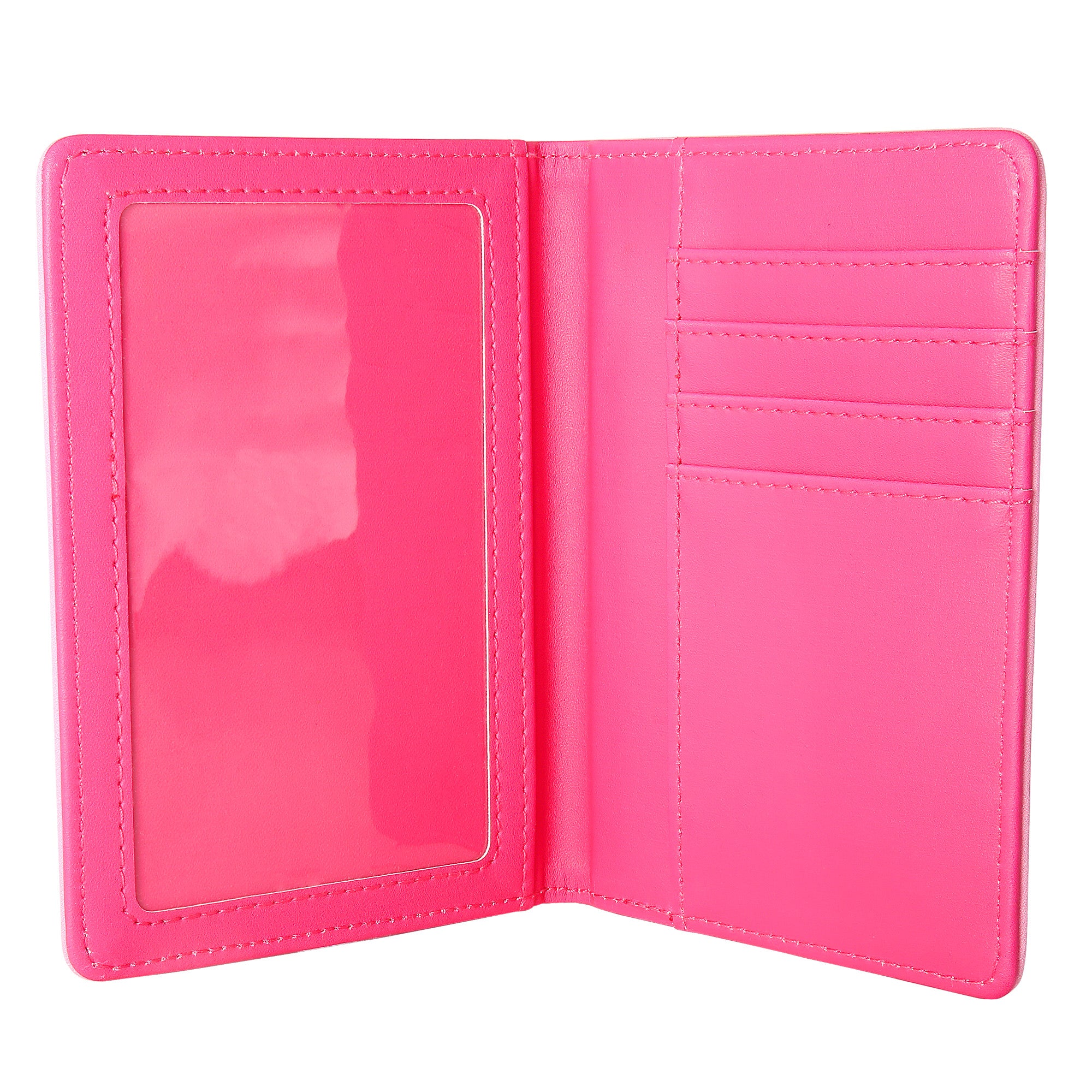 Passport holder lying atop a suitcase with travel tickets, showcasing its compact size