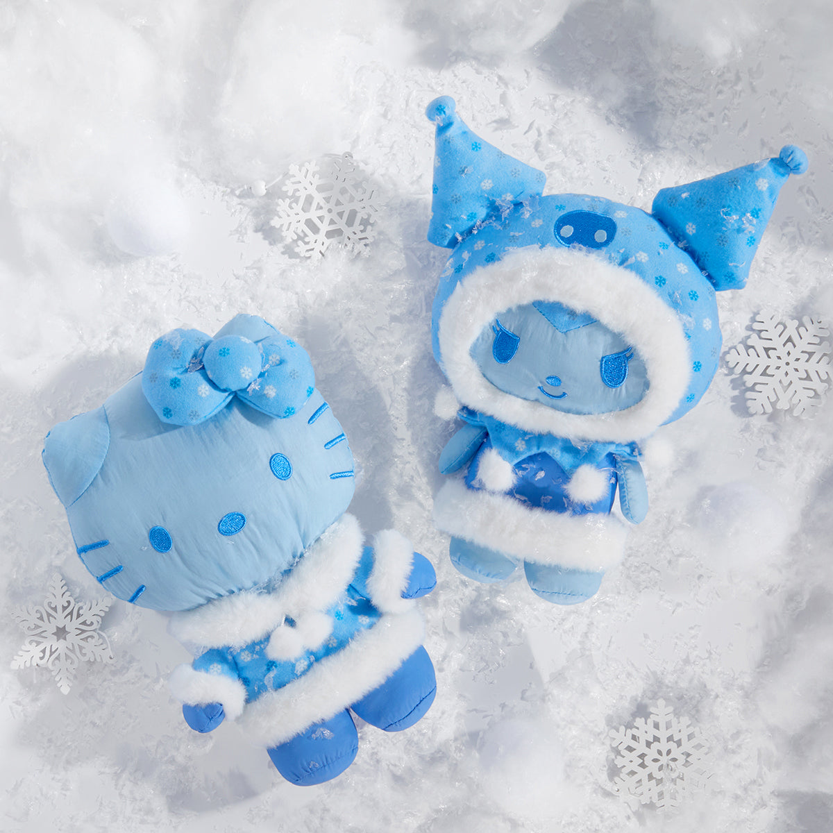 Kuromi plush backpack accessory shown alongside plush doll for seasonal outdoor trips