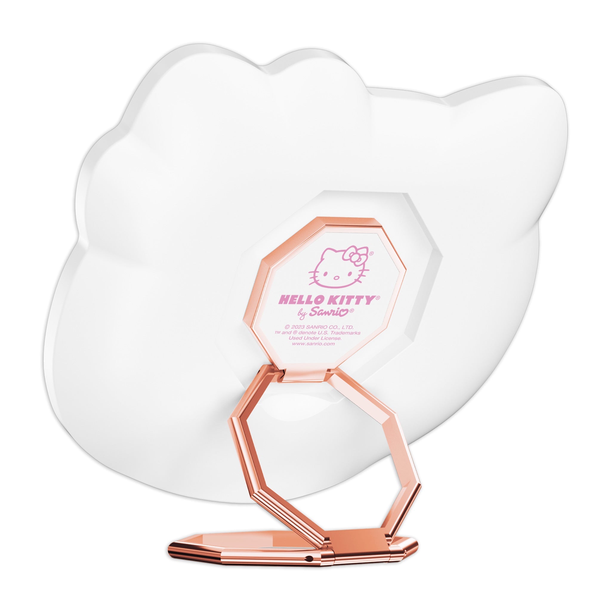 Close-up of Hello Kitty LED mirror showing adjustable brightness settings