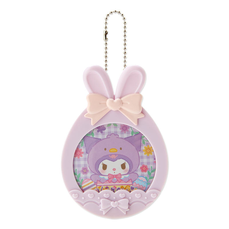 Kuromi Spring 3-Way Badge used as a bag charm on a backpack