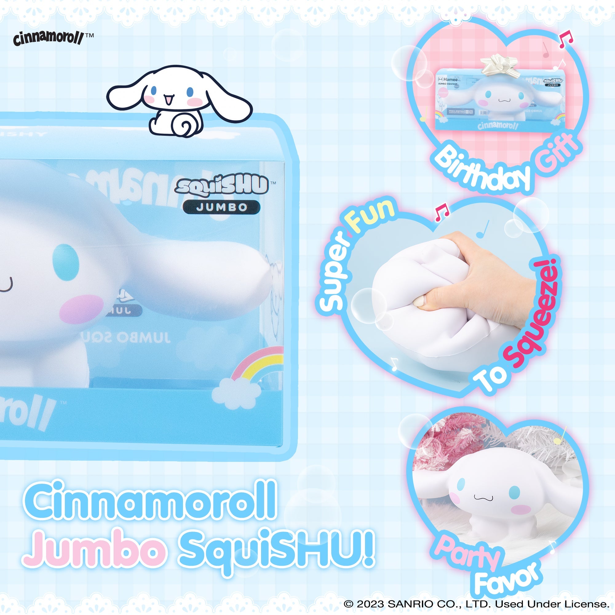 Cinnamoroll plush displayed in its cute giftable packaging