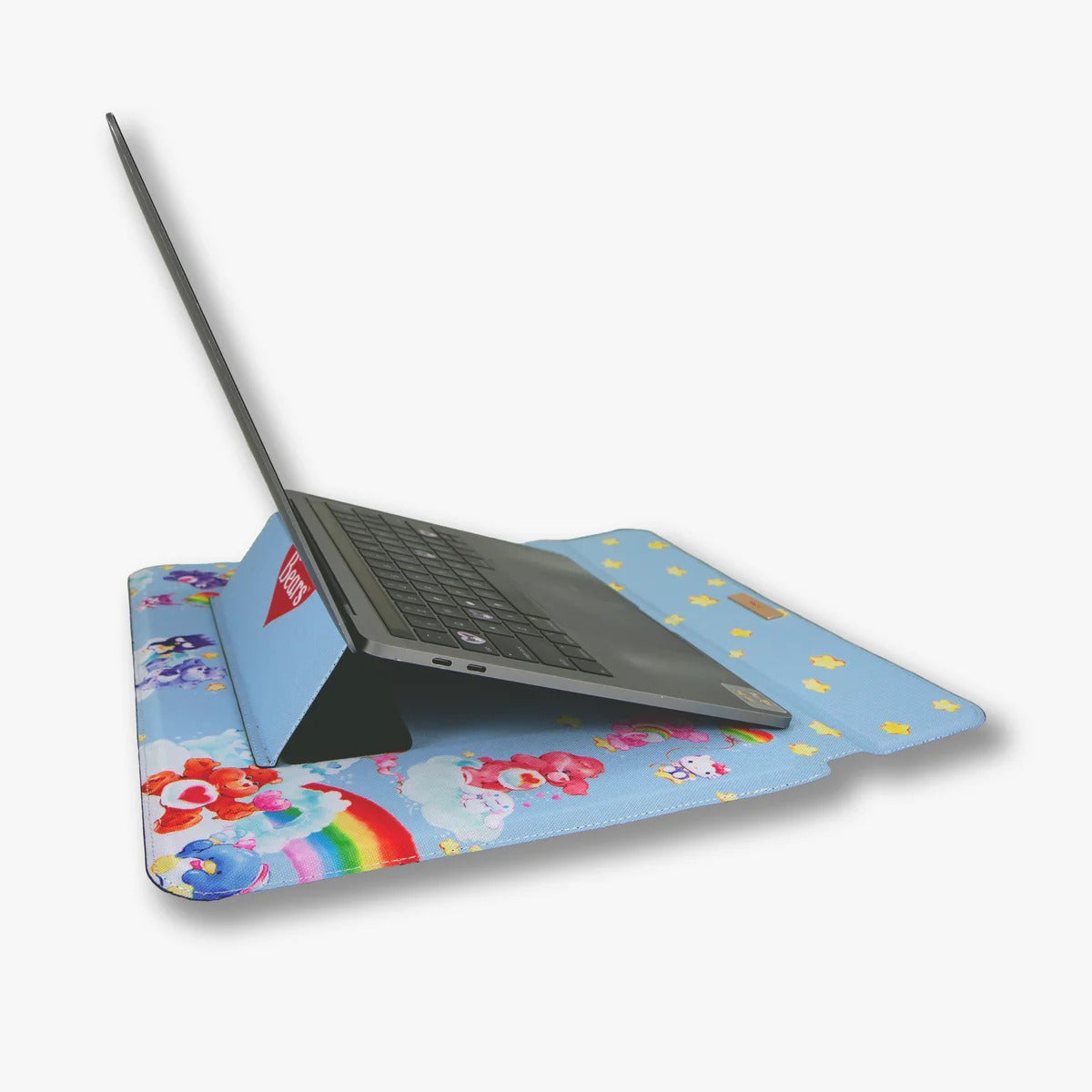 Care Bears and Hello Kitty laptop sleeve open, showing the soft interior