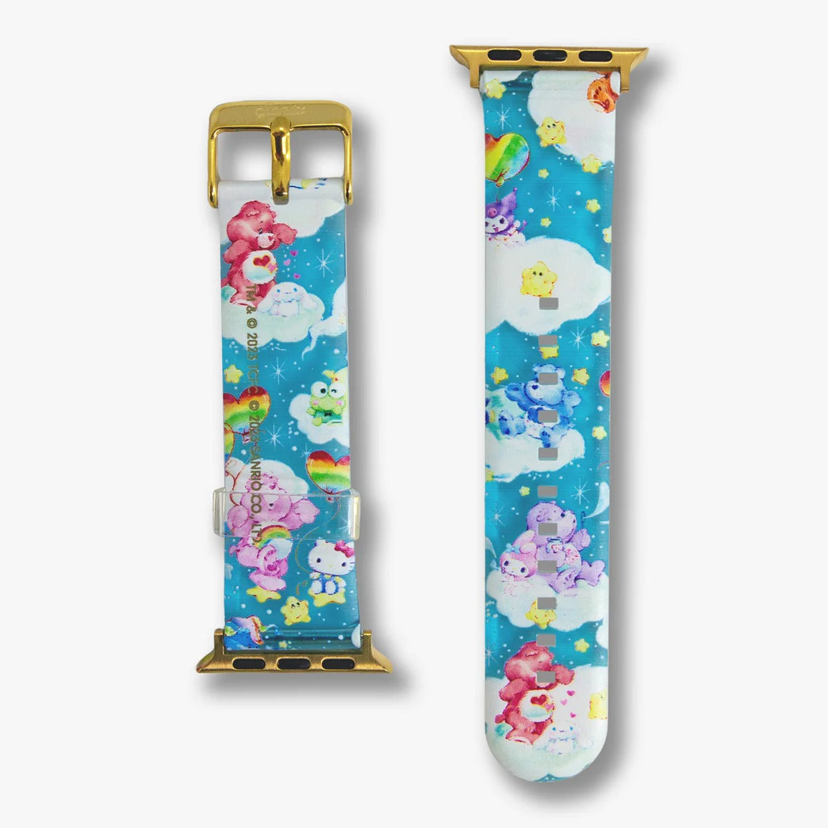 Hello Kitty Care Bears Jelly Apple Watch Band on a wrist, showing the band's flexibility and style.