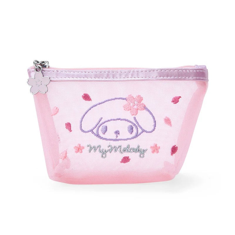 My Melody mesh pouch with zipper closure and Sakura accents