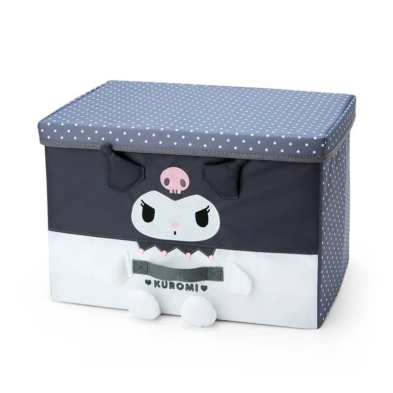 Kuromi large foldable storage box with lid, showing embroidered details