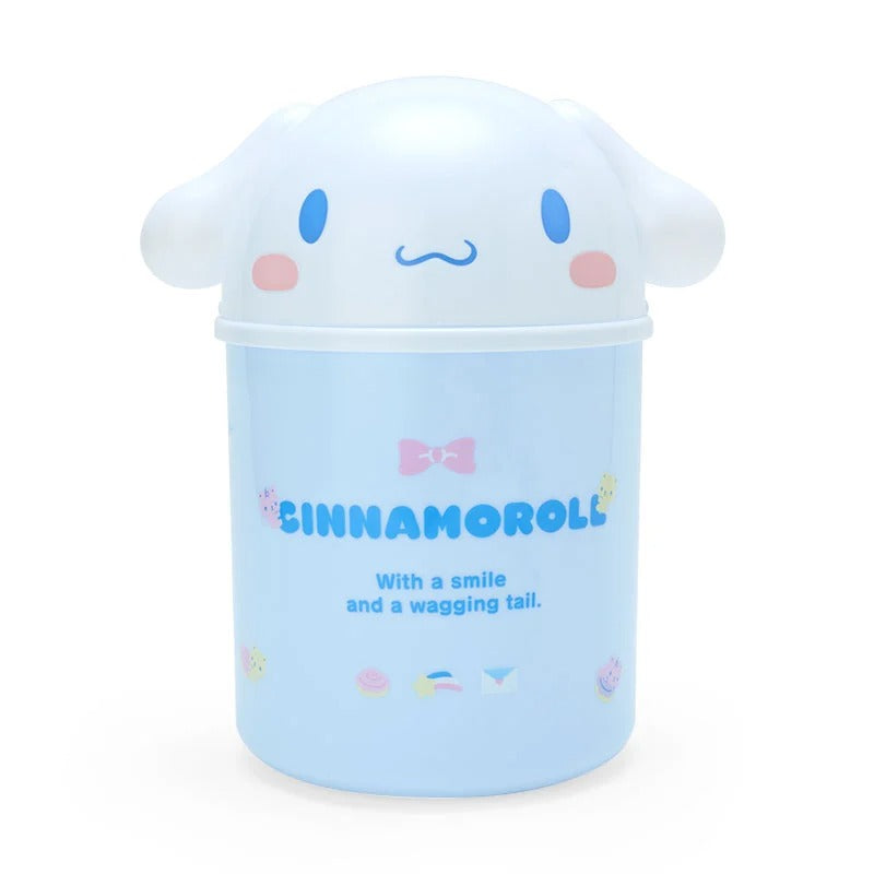 Cinamoroll decorative trash bin on a kitchen countertop