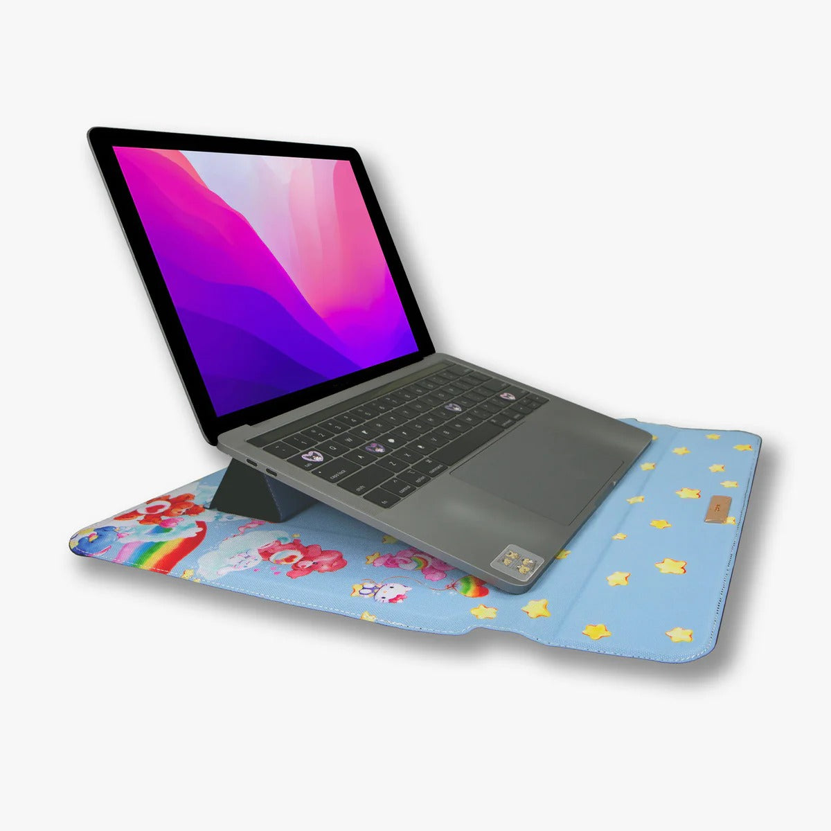 Care Bears and Hello Kitty laptop sleeve open, showing the soft interior
