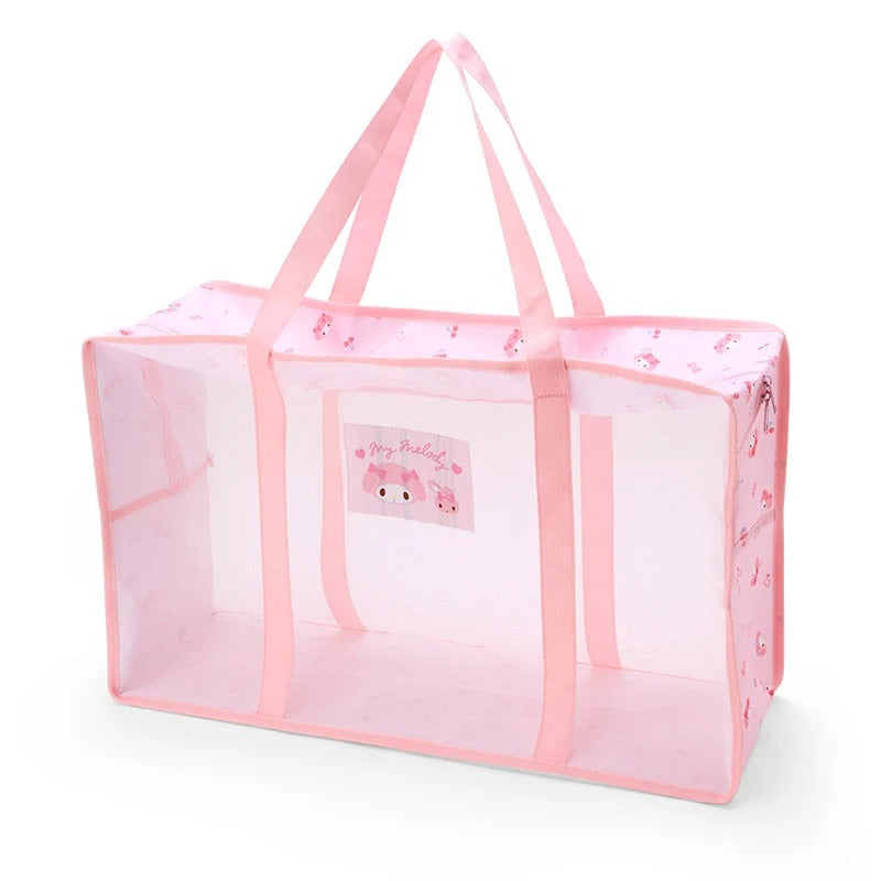 Large mesh storage tote with My Melody print, perfect for closet organization
