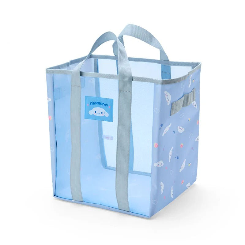 Front view of the foldable laundry bag with Cinnamoroll print and mesh sides