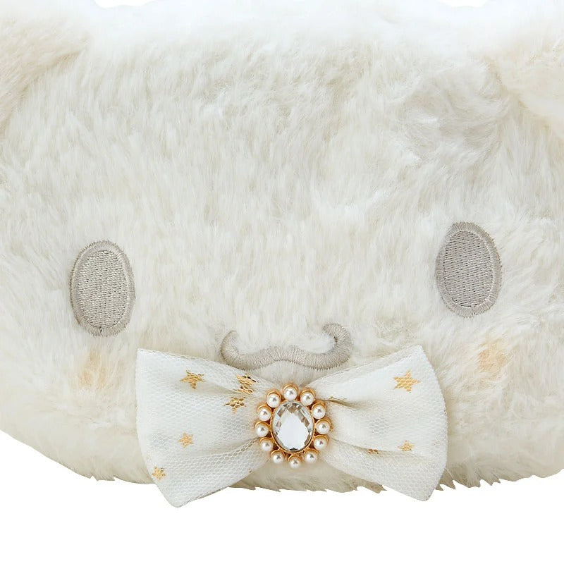 Cinnamoroll Winter Star Plush Pouch closed, with ribbon character accents and star-printed tulle