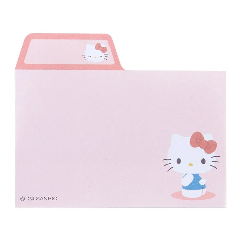 Brightly colored Hello Kitty sticky notes arranged on a desk for studying.