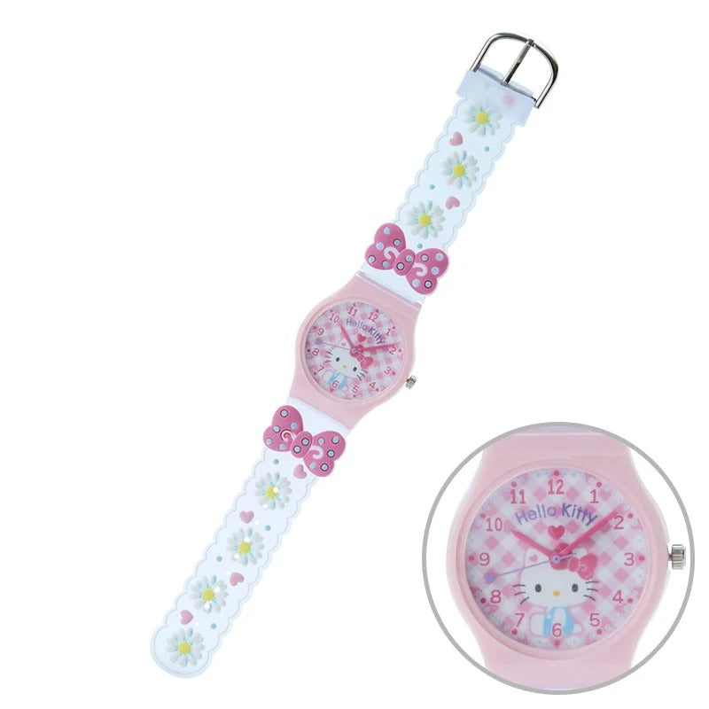 Close-up of Hello Kitty jelly watch strap with kawaii icons