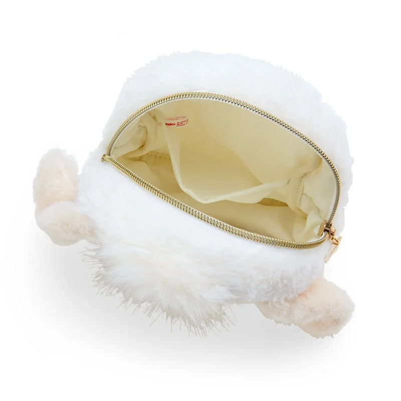 Interior shot showing the small pocket inside the plush zipper pouch for accessories