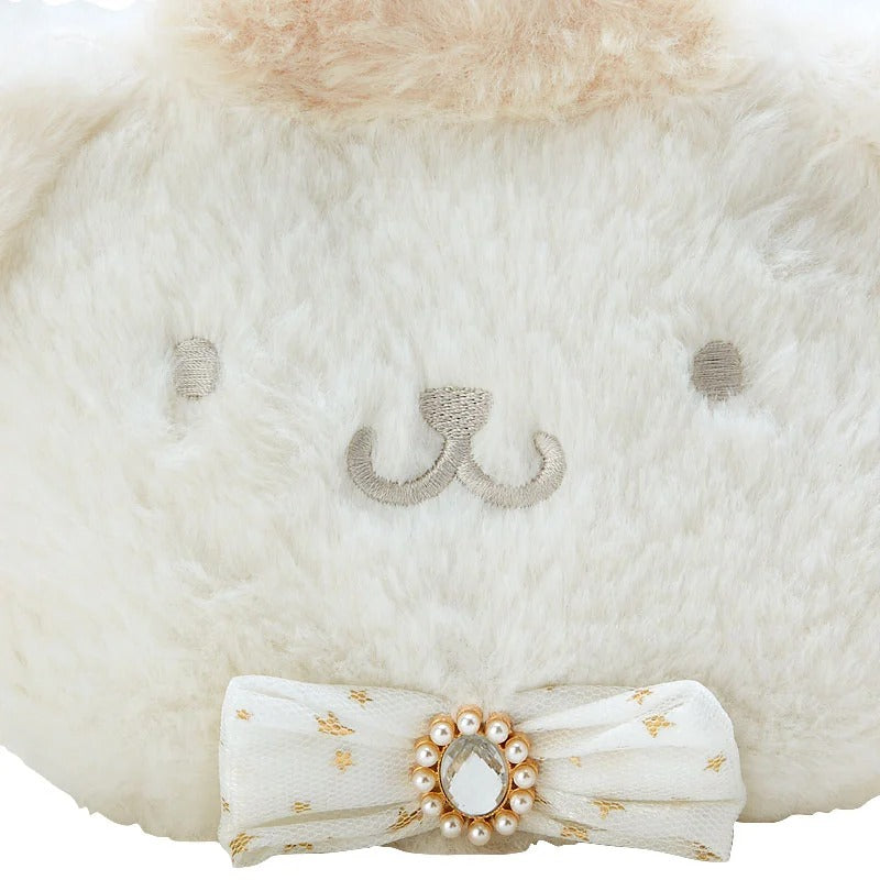 Winter Star Series Pompompurin plush makeup bag with diagonal zipper closure