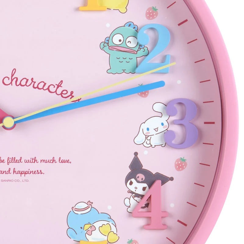 Decorative wall clock with multi-colored hands and 3D numbers featuring Sanrio characters