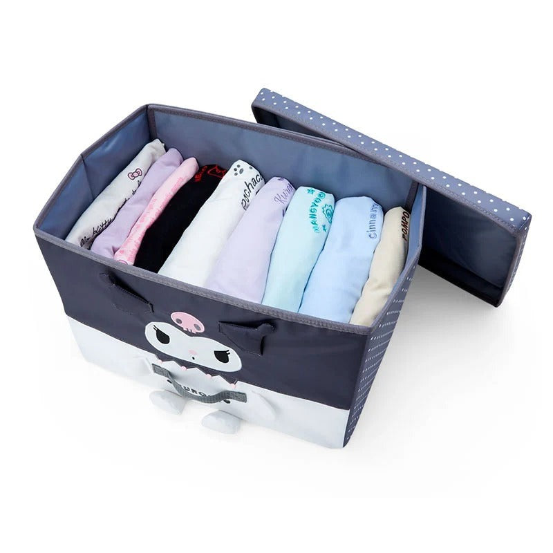 Kuromi foldable storage box being carried using side handles