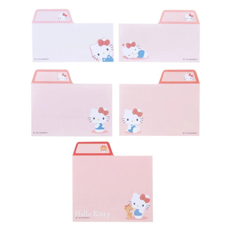 Close-up of Hello Kitty index tab sticky notes in various designs.